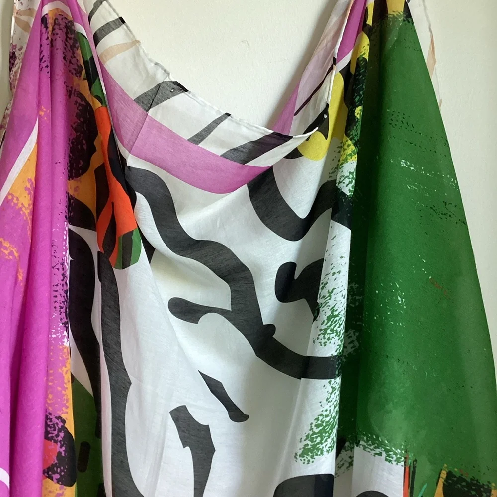 Perlavera Scarf Large Cotton Silk Blend Rolled Edges Geometric Modern Print